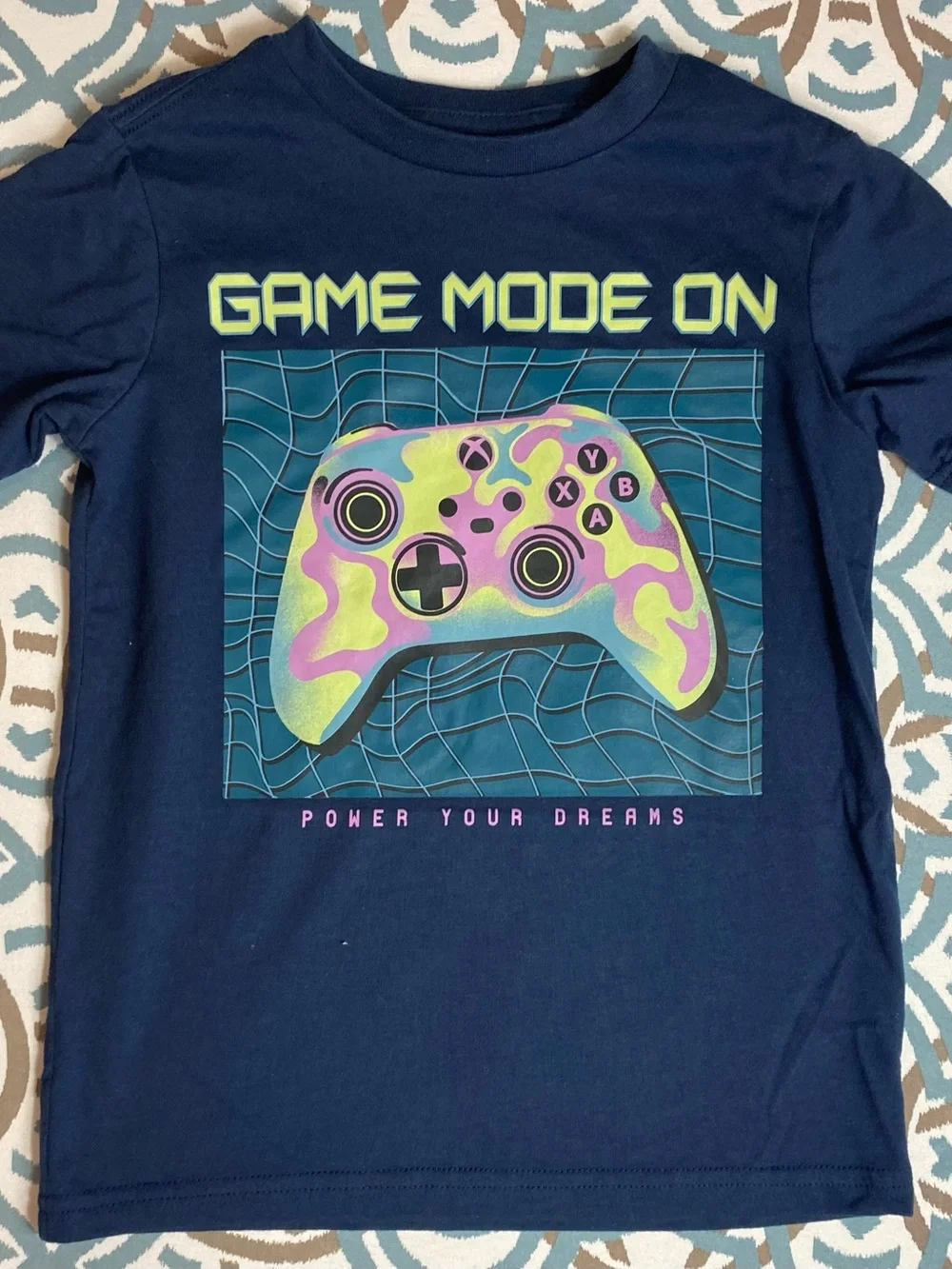 Game Mode On Neon Controller Graphic Tee - Navy